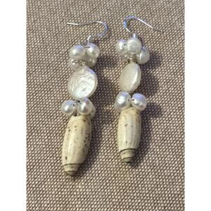 Handcrafted Shell Coin Pearl Earrings – Freshwater Coastal Statement Jewelry